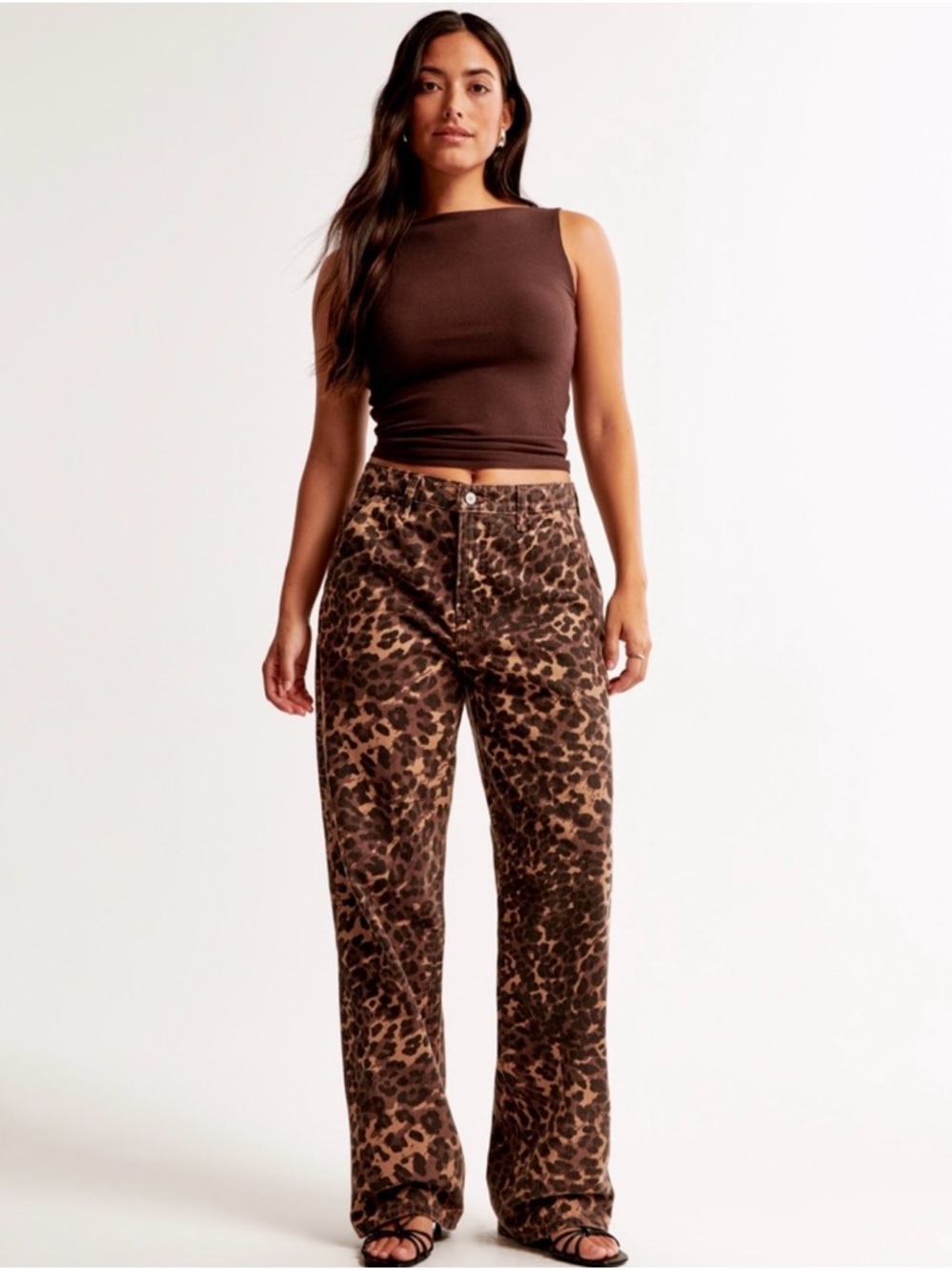 Abercrombie & Fitch Leopard Print Curve Love Wide Leg Pants - Brown - Picture 4 of 4